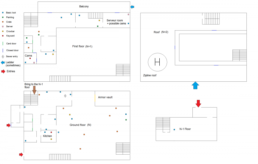 Map of the warehouse in the Shadow Raid Heist