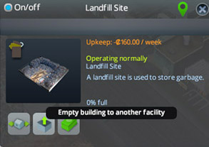 A landfill can only be relocated once it is completely empty. You need to empty the building to another facility.