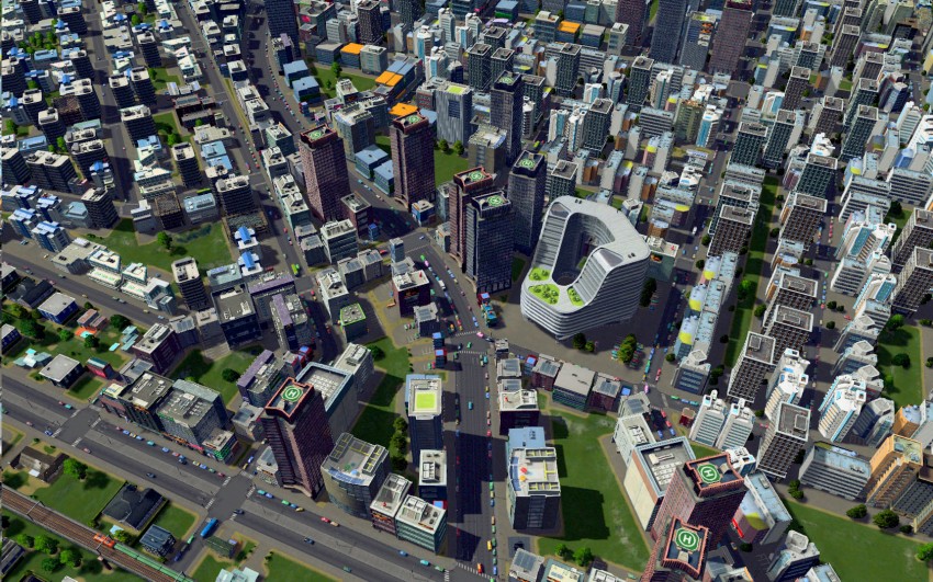 Cities Skylines with the graphic settings shadow distance far.