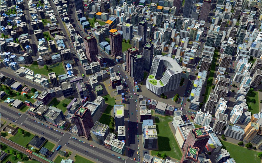 Cities Skylines with the graphic settings shadow distance very far.